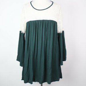 Umgee Womens Large Crochet Bell Sleeve Tunic Top